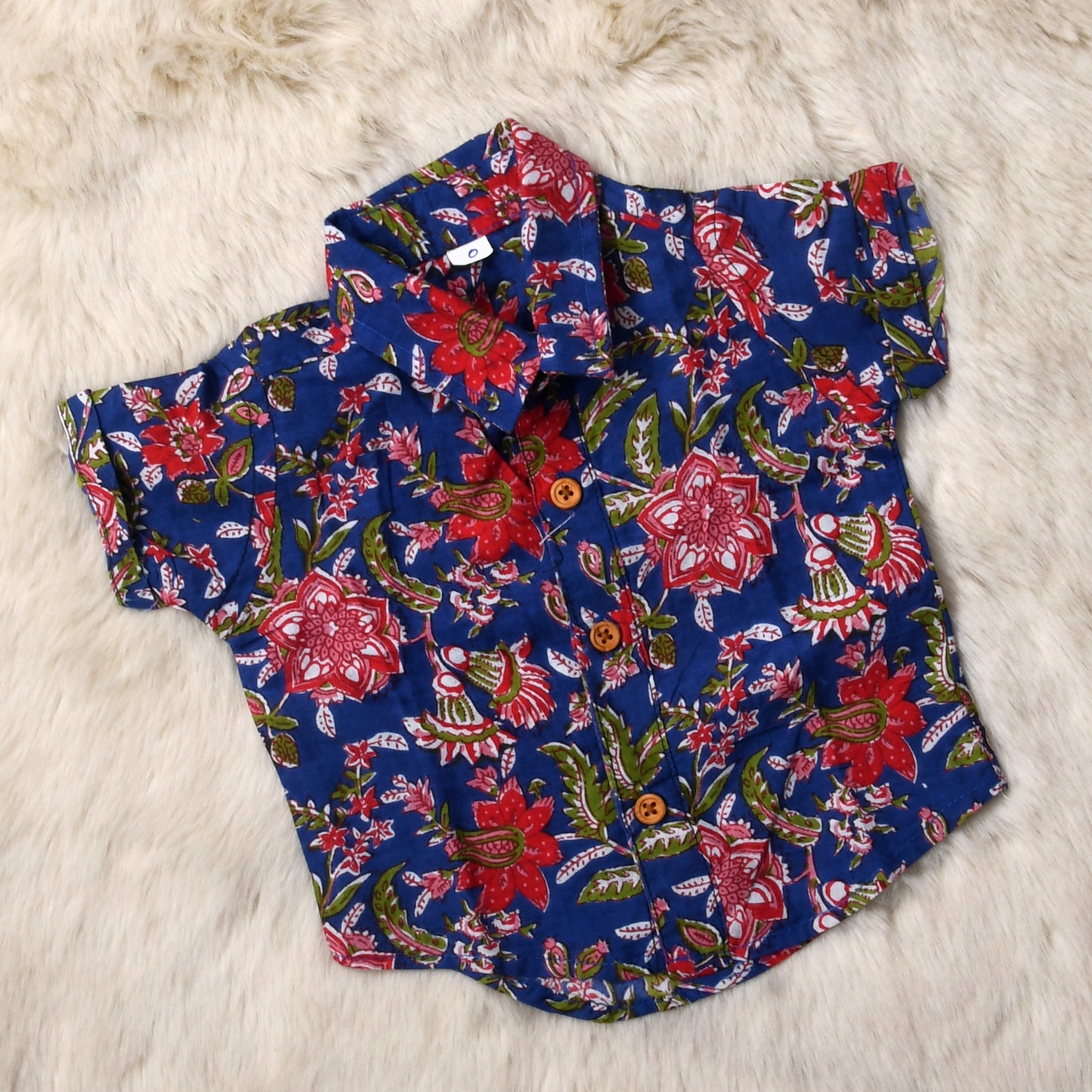 Indian print floral blue - casual, comfortable, breathable, soft organic 100% cotton shirts for baby boy