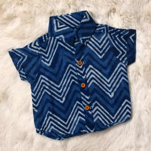 Indian print indigo sharp wave - casual, comfortable, breathable, soft organic 100% cotton shirts for baby boy