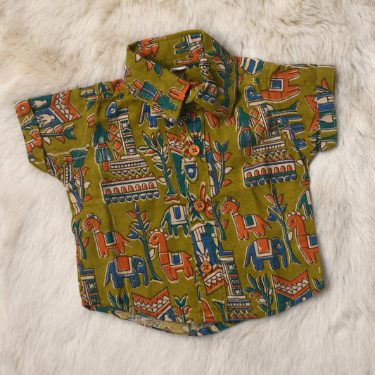 Indian tribal print mehendi green - casual, comfortable, breathable, soft organic 100% cotton shirts for baby boy