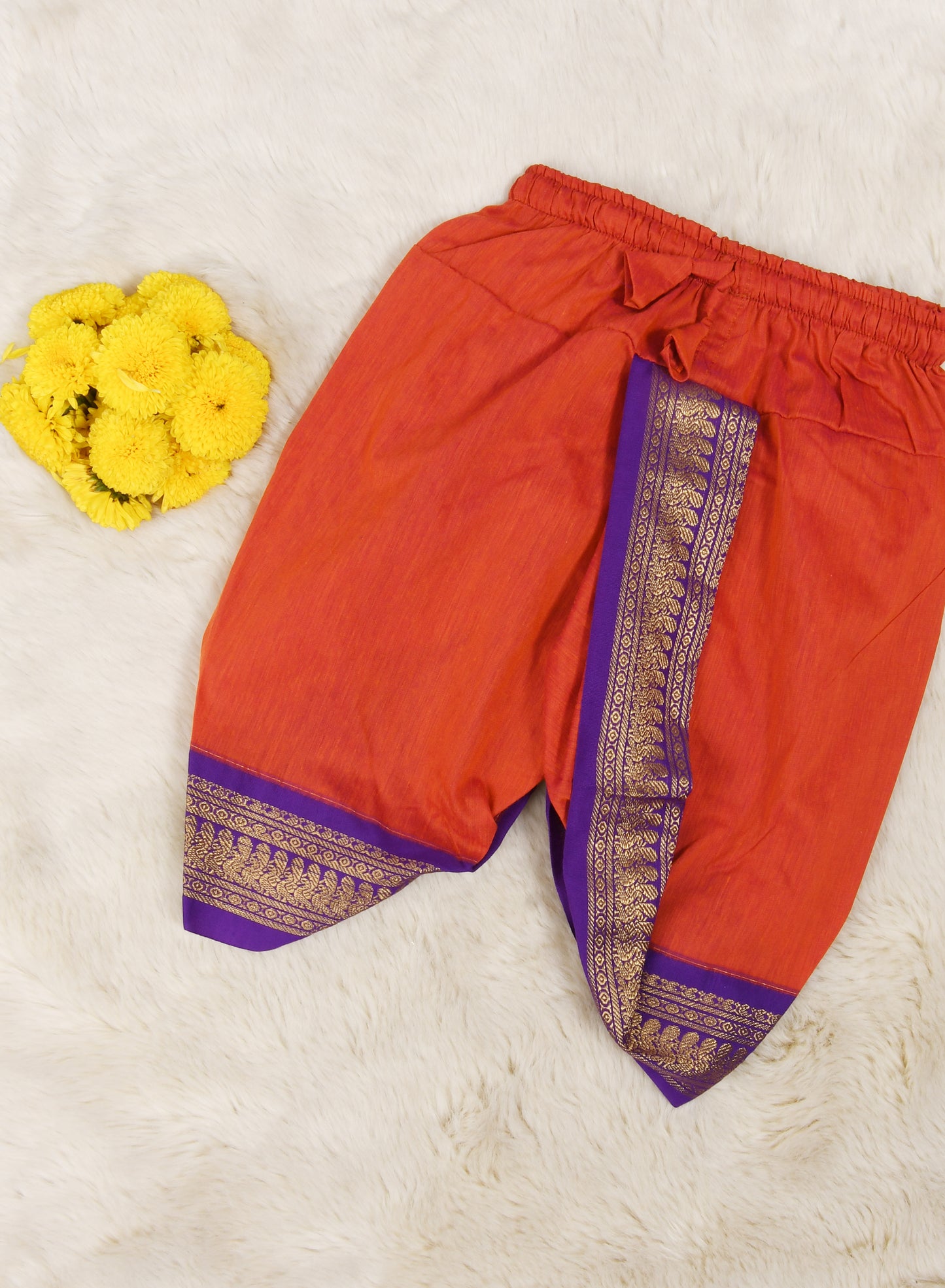 Rusty with Purple zari border dhoti baby boy ethnic bottom wear