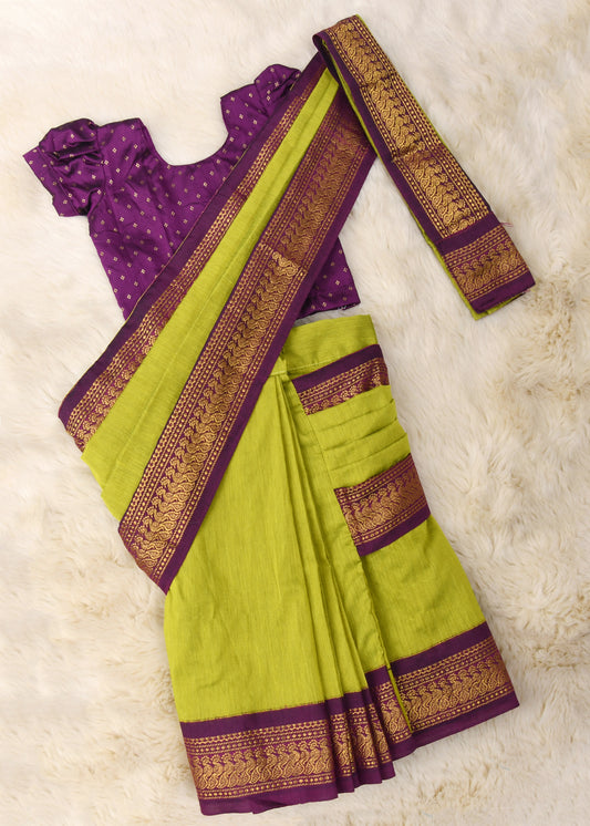 Green and wine - Ready to wear saree for kids Ethnic wear for baby girl - (PREORDER ONLY) 15-20 Days delivery time