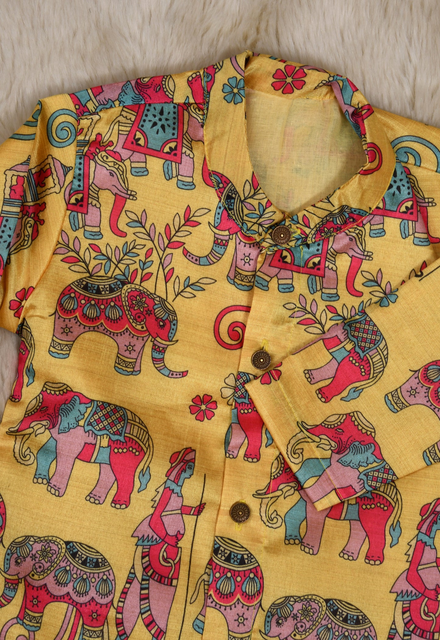 Traditional Yellow Aane Print Kurta for baby boy ethnic top wear