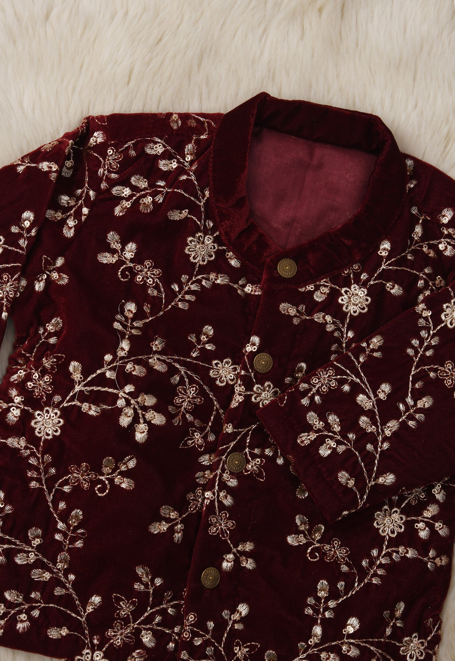 Maroon Velvet Kurta for baby boy ethnic top wear