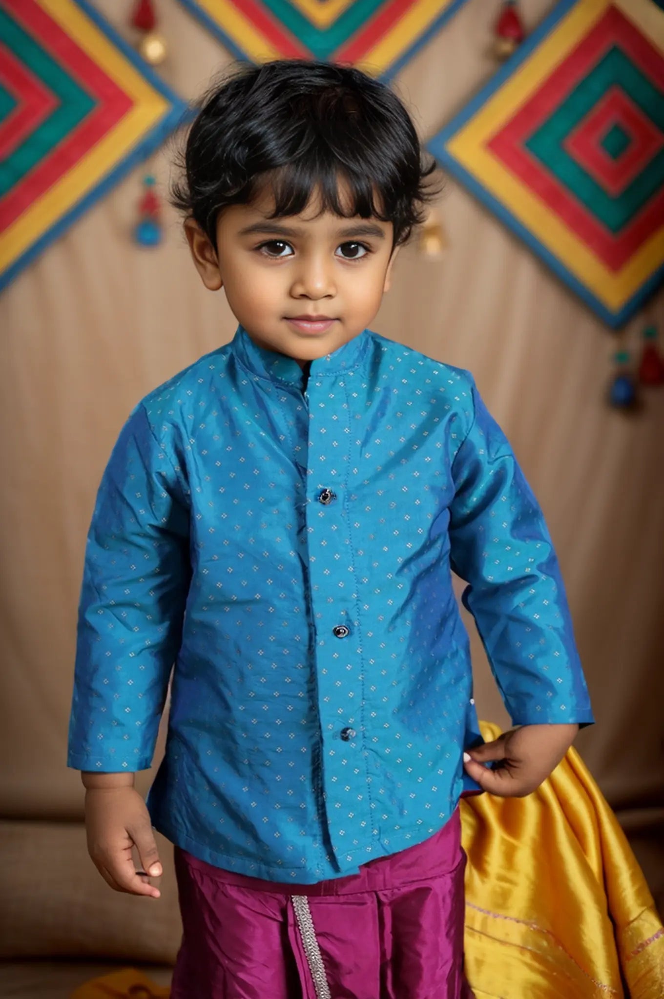 Aqua Blue and Pink Silk kurta dhoti ethnic dress for baby boy
