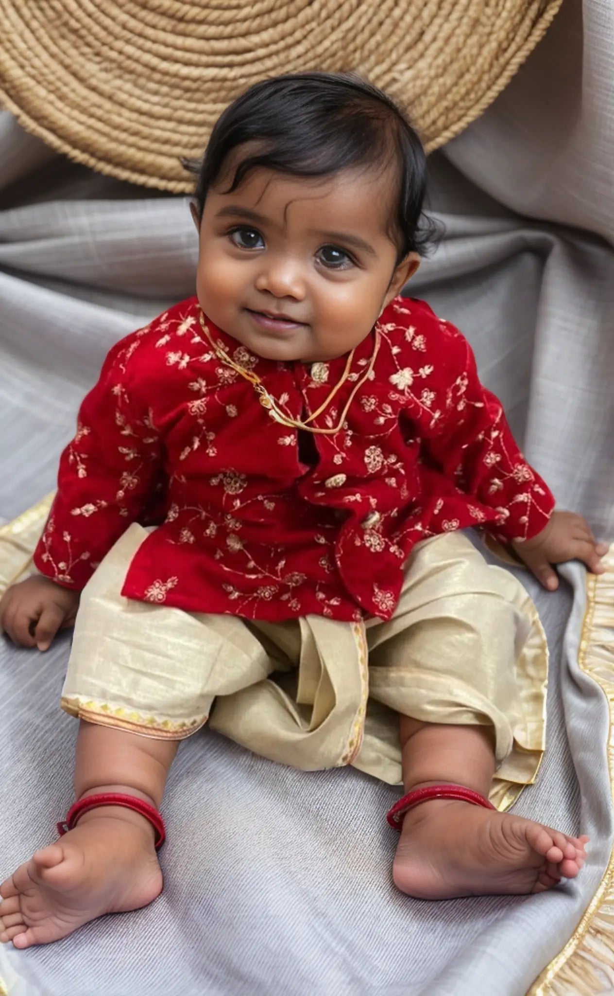 Royal Red and Gold Dhoti Kurta for Boys – Traditional Ethnic Wear for Baby Boy