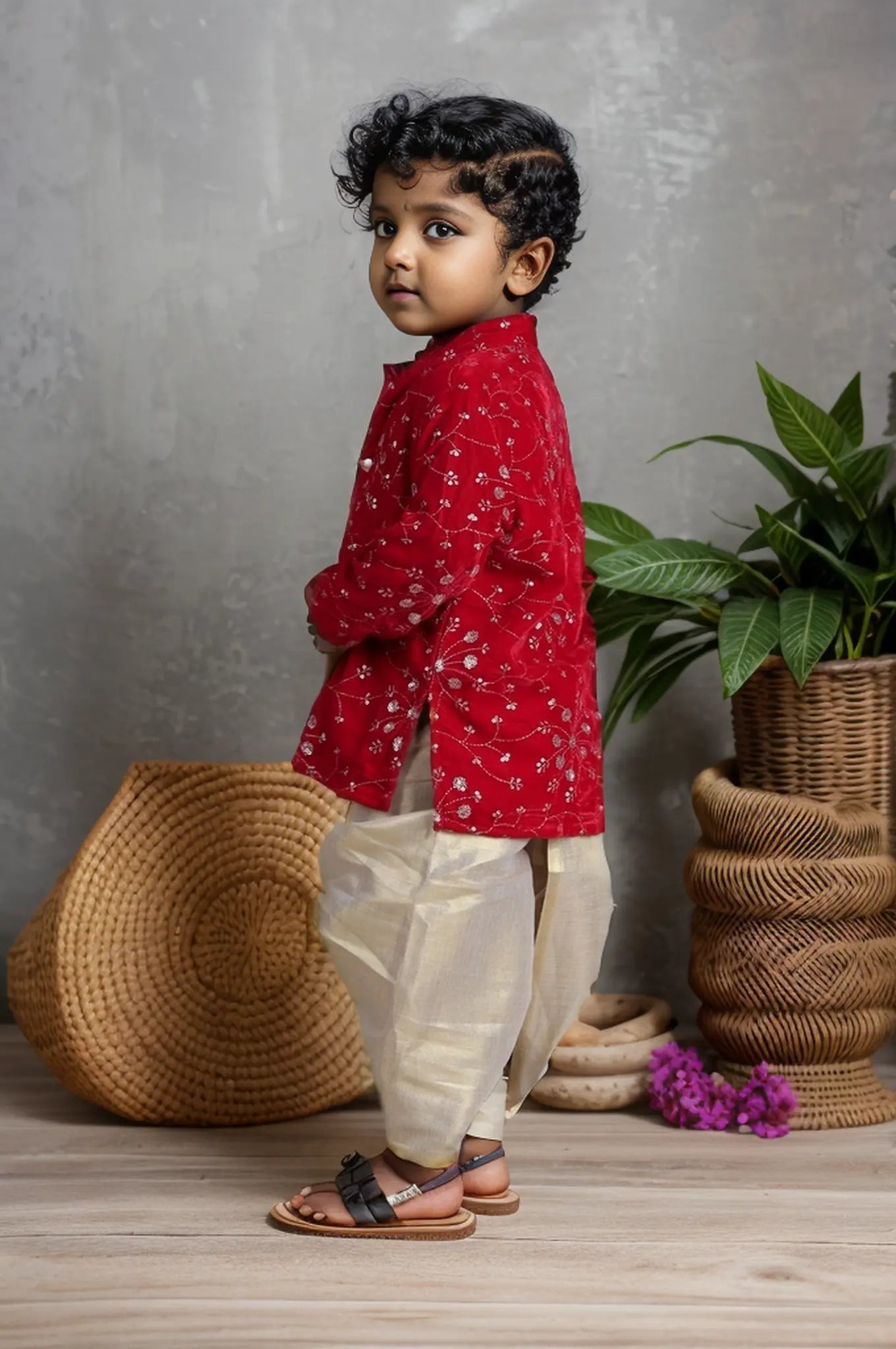 Royal Red and Gold Dhoti Kurta for Boys – Traditional Ethnic Wear for Baby Boy