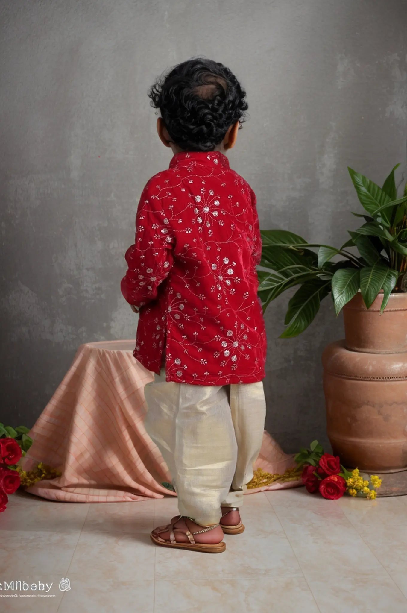 Royal Red and Gold Dhoti Kurta for Boys – Traditional Ethnic Wear for Baby Boy