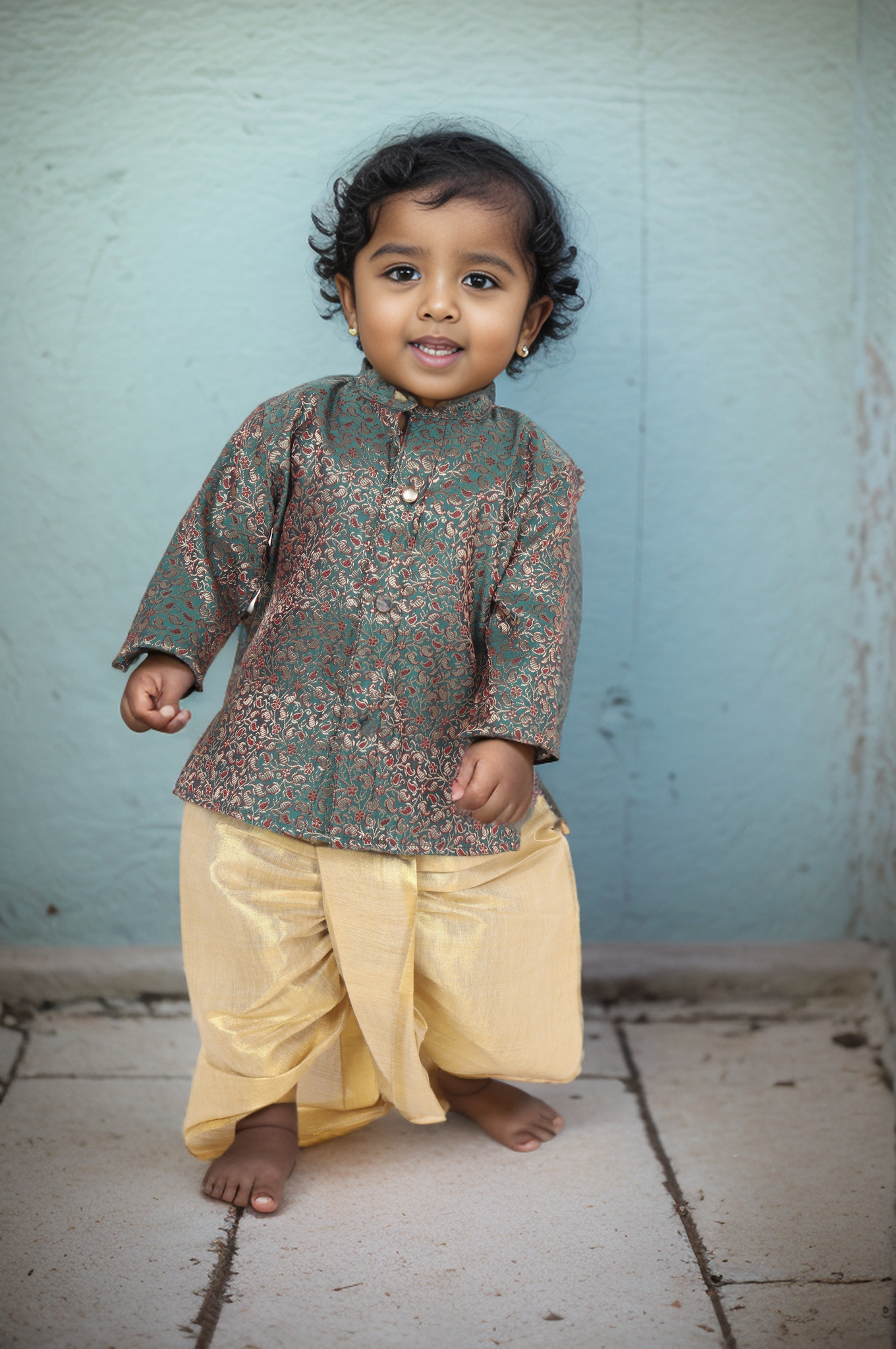 Steel blue with gold shade kurta dhoti ethnic wear for baby boy