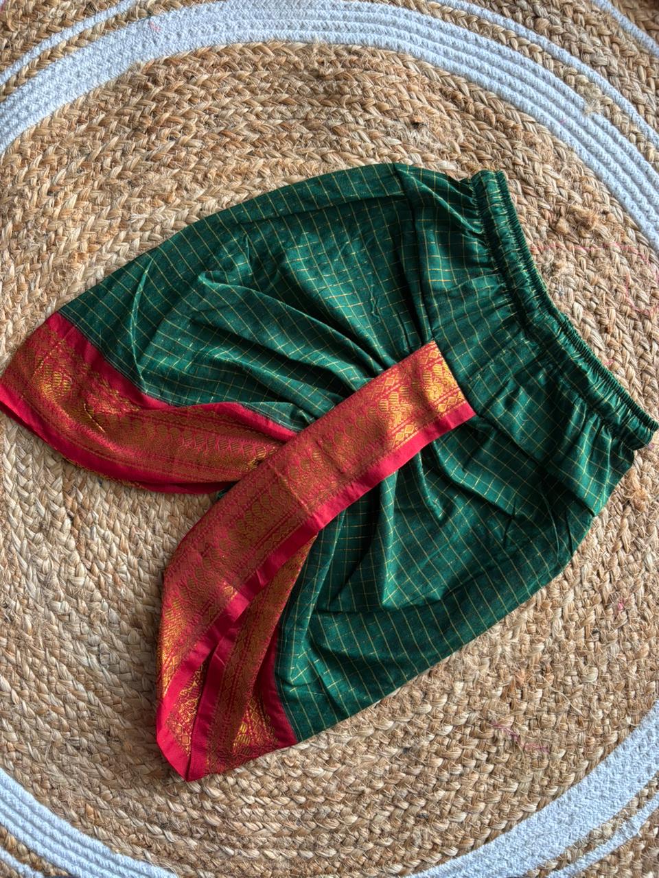 Bottle green with Red zari border dhoti baby boy ethnic bottom wear