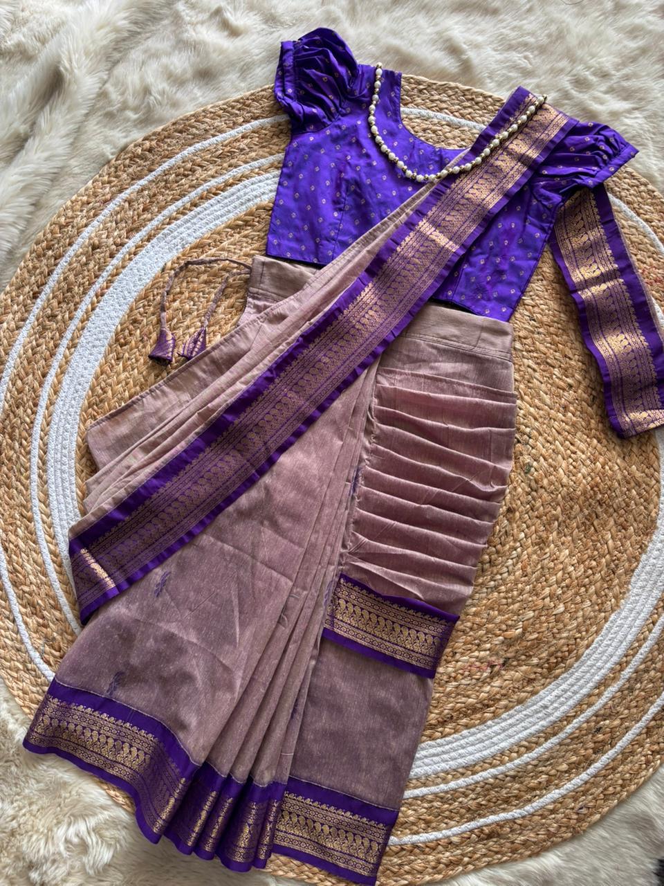 Grey with violet - Ready to wear saree for kids Ethnic wear for baby girl