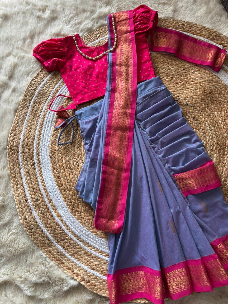 light purple wth pink - Ready to wear saree for kids Ethnic wear for baby girl