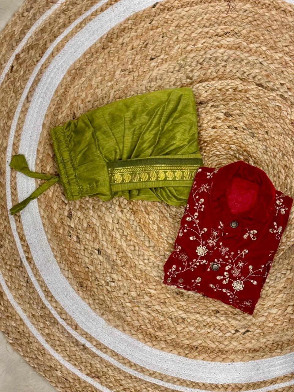 Royal Red and Green Dhoti Kurta for Boys – Traditional Ethnic Wear for Baby Boy