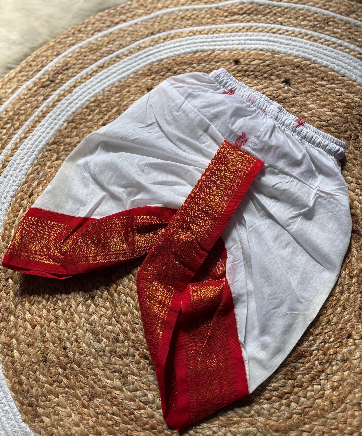 White and red baby boy ethnic bottom wear