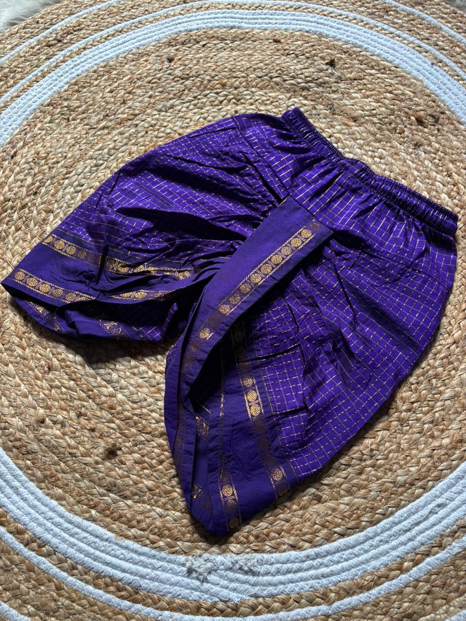 Purple checks baby boy ethnic bottom wear