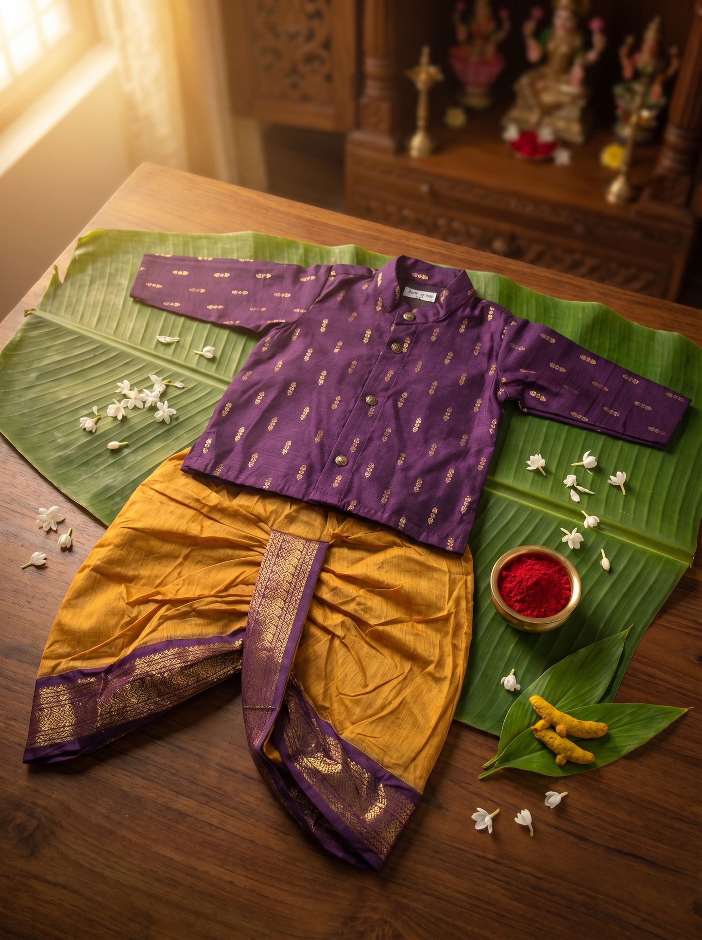 Dark Wine kurta and mustard yellow Dhoti for Boys – Traditional Ethnic Wear for Baby Boy