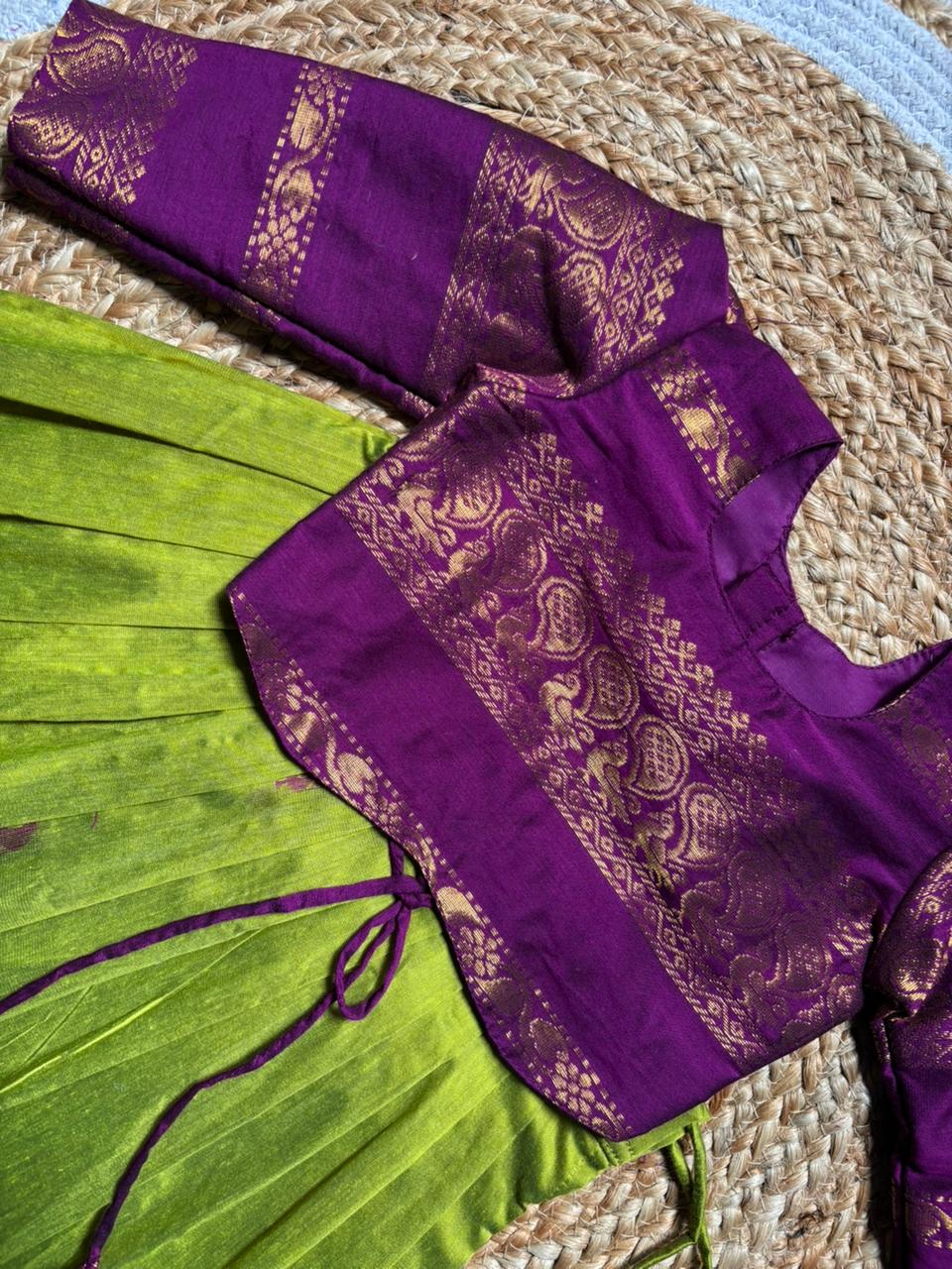 Green and Wine traditional full sleeve pavadai set for Baby Girl