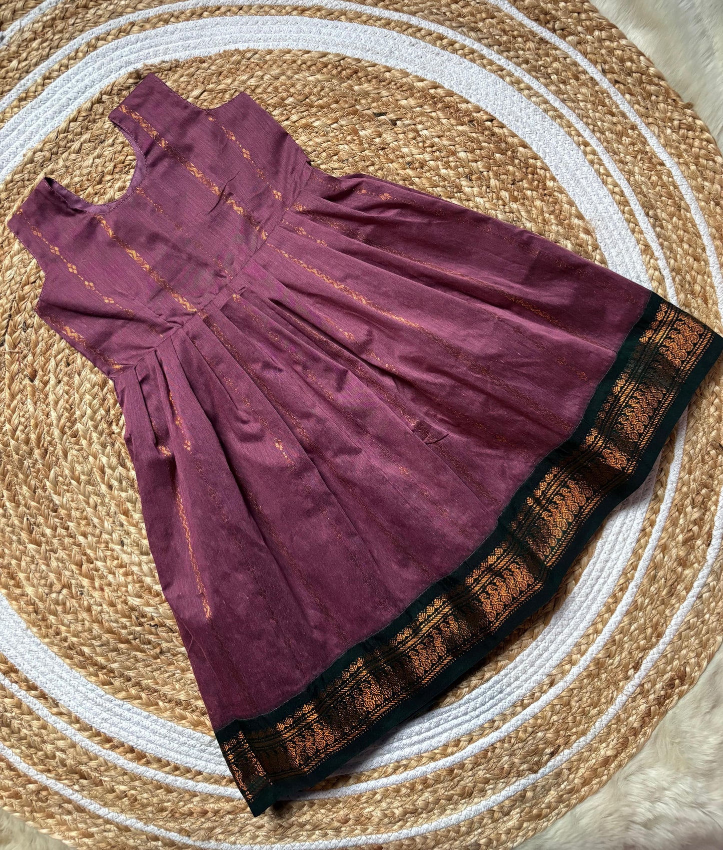 Lavender with bottle green jacket frock South Indian ethnic wear for baby girl