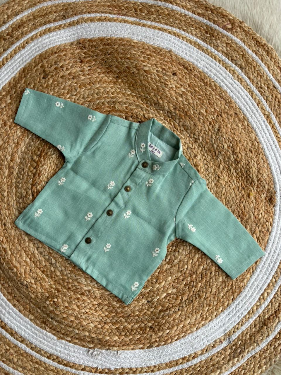 Light blue flower linen Kurta for baby boy ethnic top wear