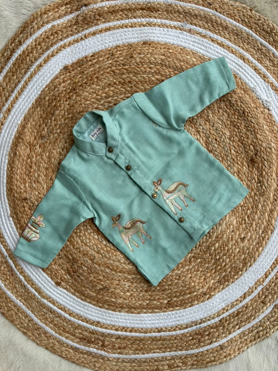 Light blue multi linen Kurta for baby boy ethnic top wear
