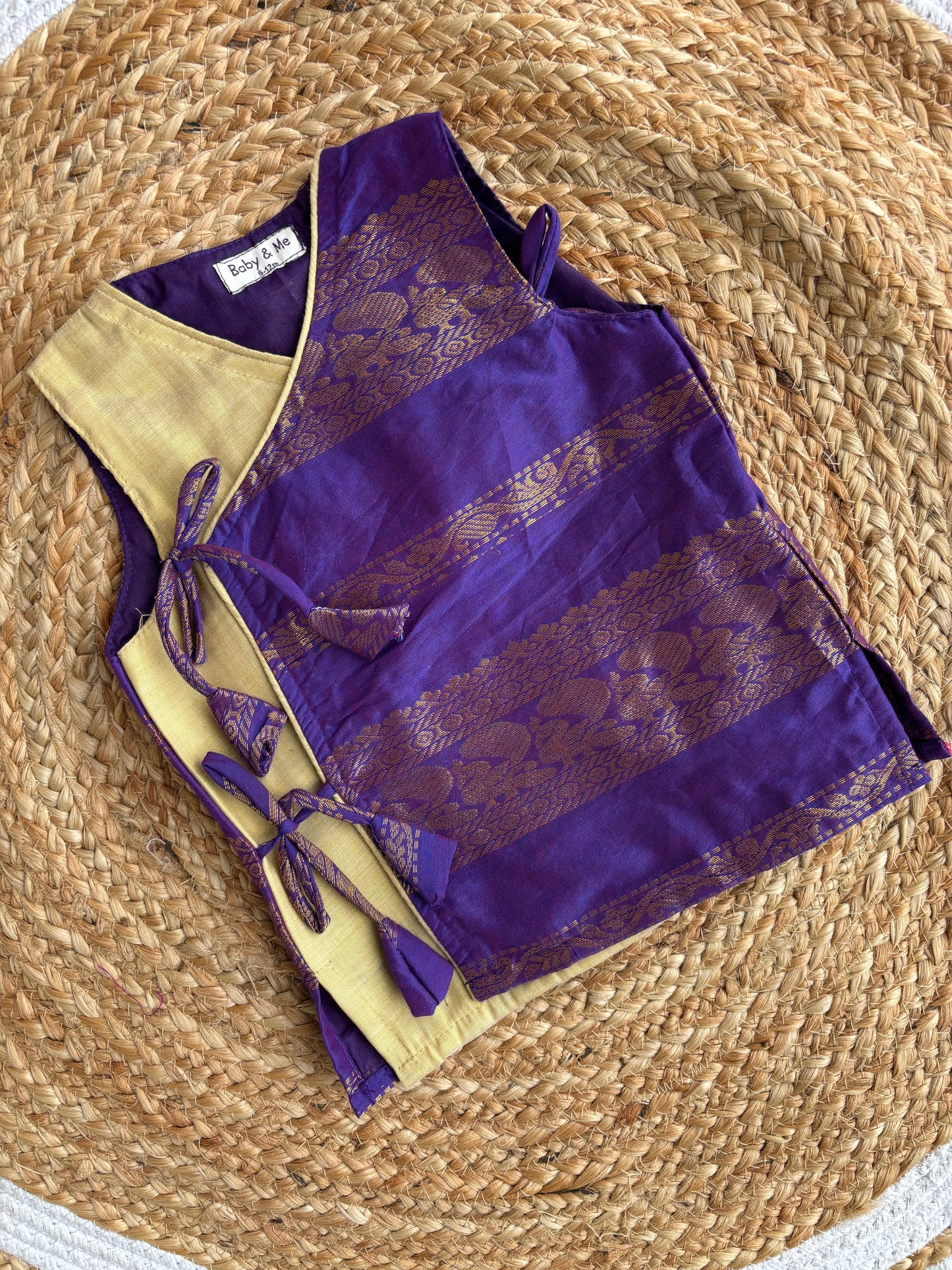 Purple with gold angrakha cotton silk kurta top baby boy ethnic wear