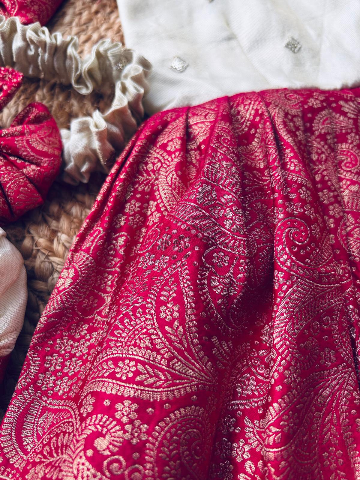Pink with cream Tie-Up Ethnic Wear for Girls - Traditional Dress for Baby Girl