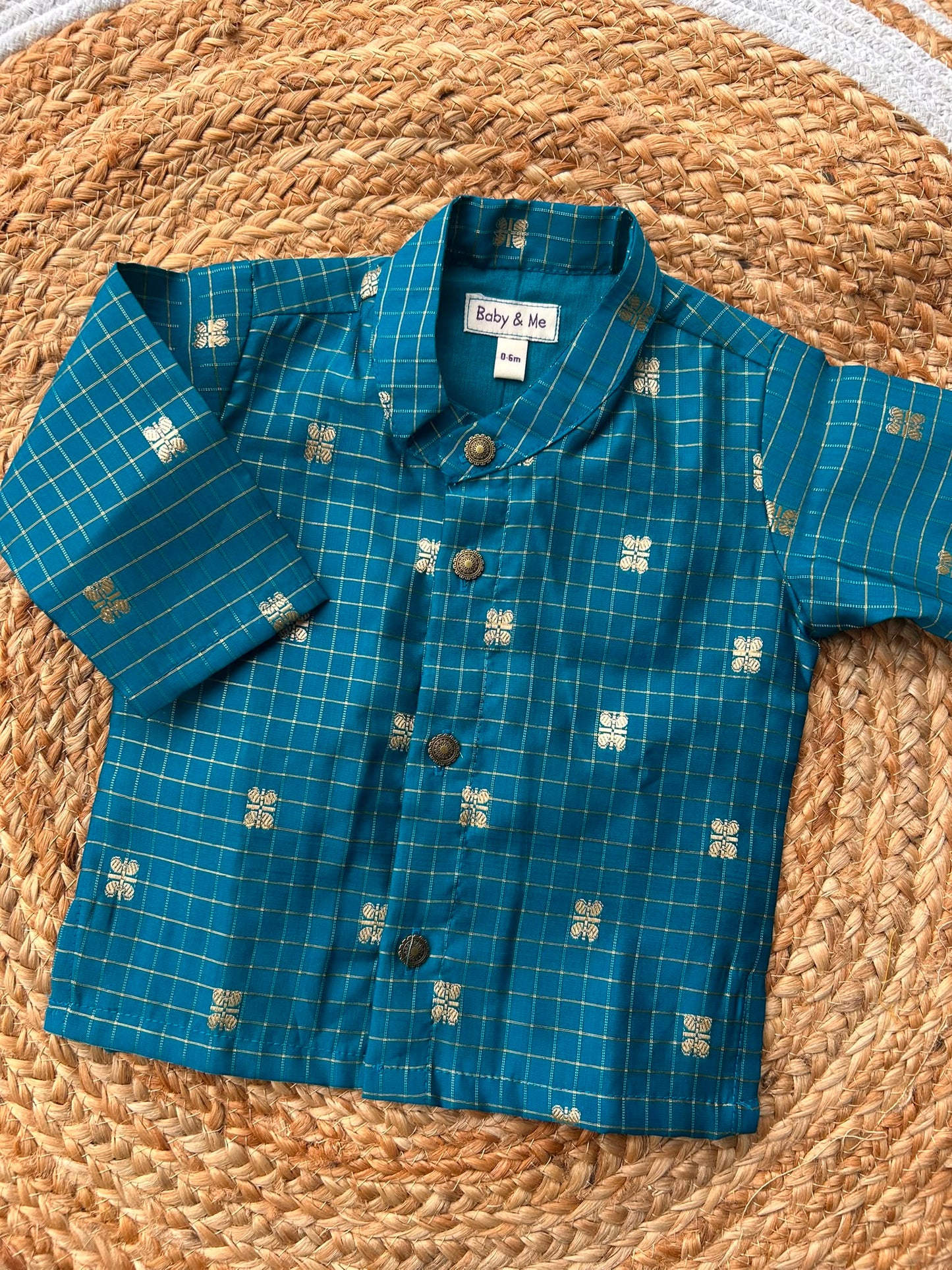 Reshme Chowka shirt and gold vesti ethnic wear for festivals for baby boy