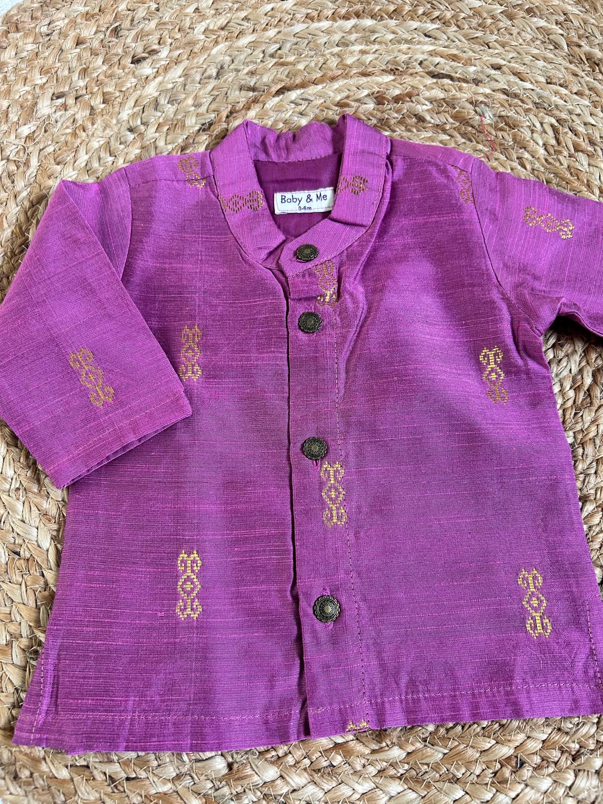Pink butta raw silk traditional kurta for baby boy ethnic top wear