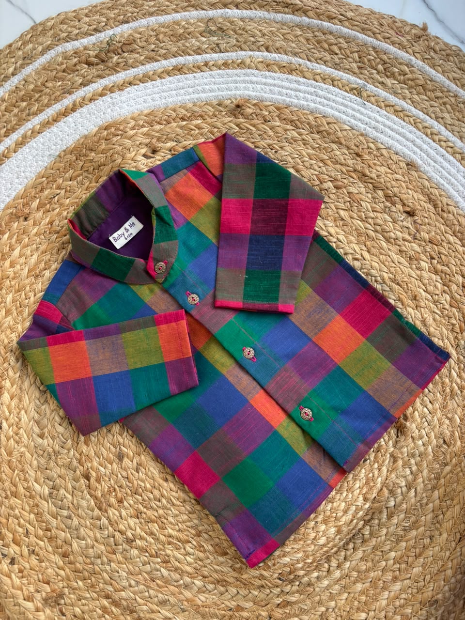 Kanchi cotton multi checks for baby boy ethnic top wear