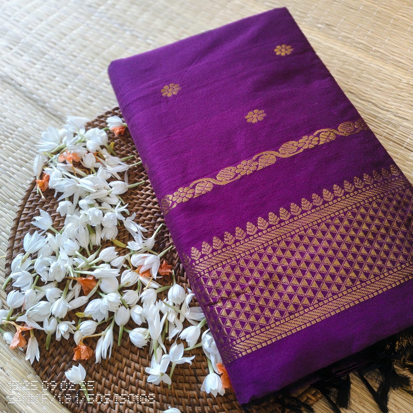 Wine with gold zari border - Premium Cotton Silk Saree with Contrast Blouse