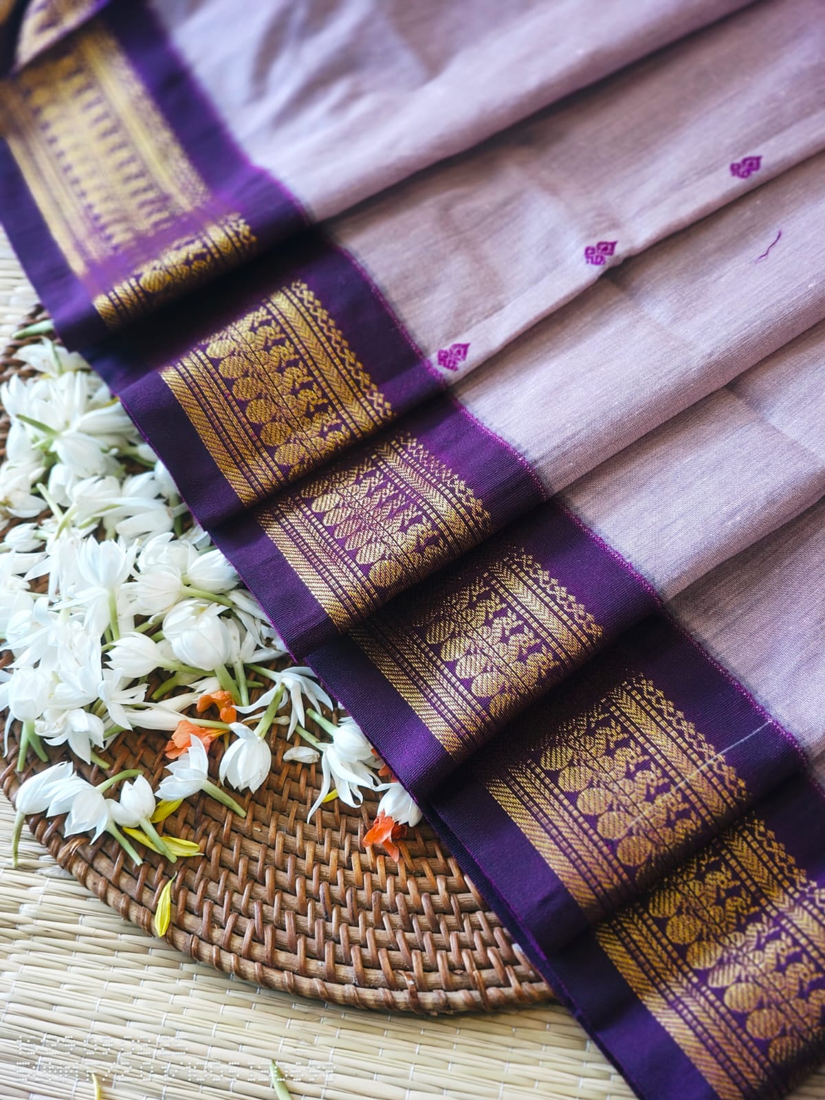 Wine and Lavenderish Grey - Premium Cotton Silk Saree with Contrast Blouse