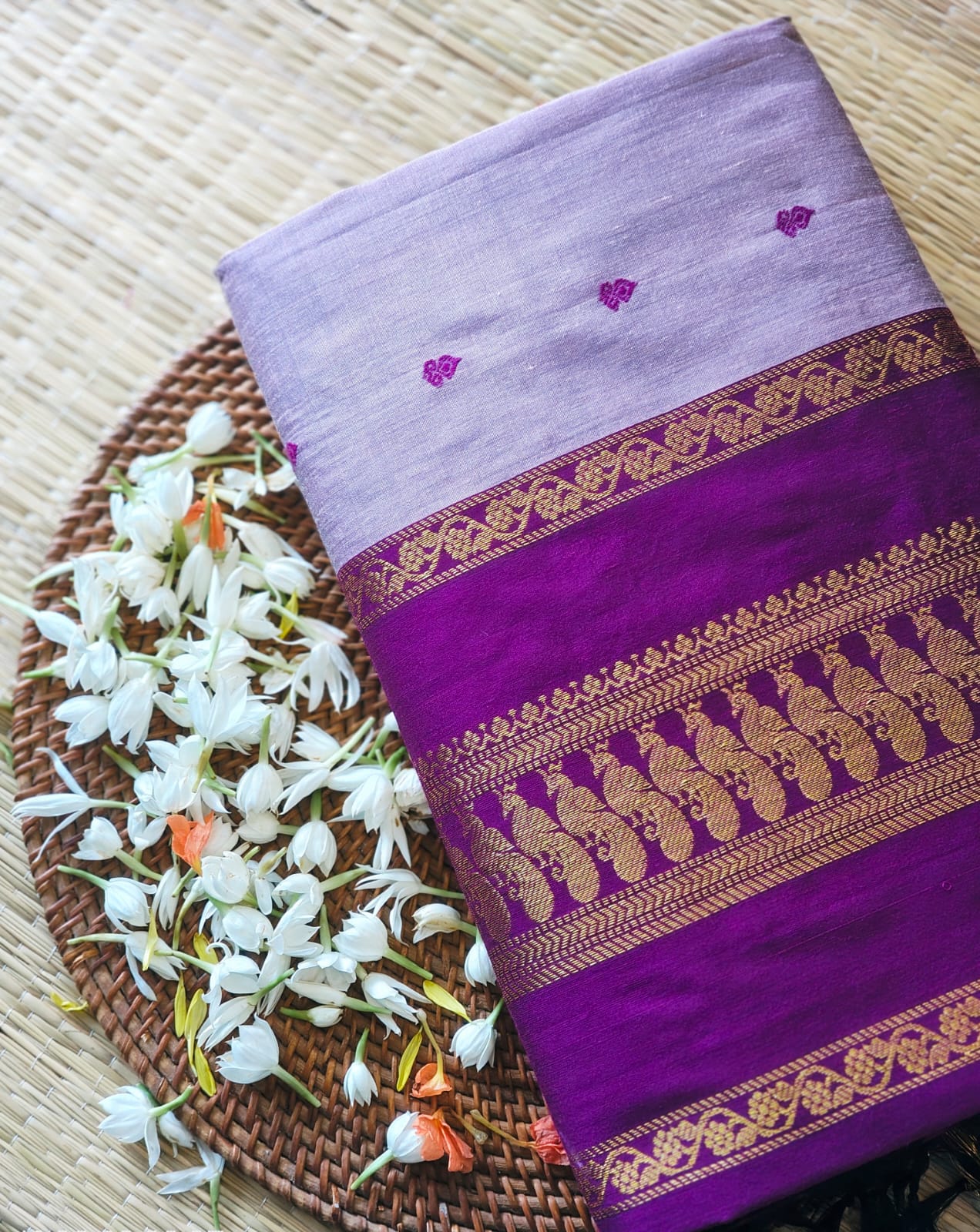Wine and Lavenderish Grey - Premium Cotton Silk Saree with Contrast Blouse