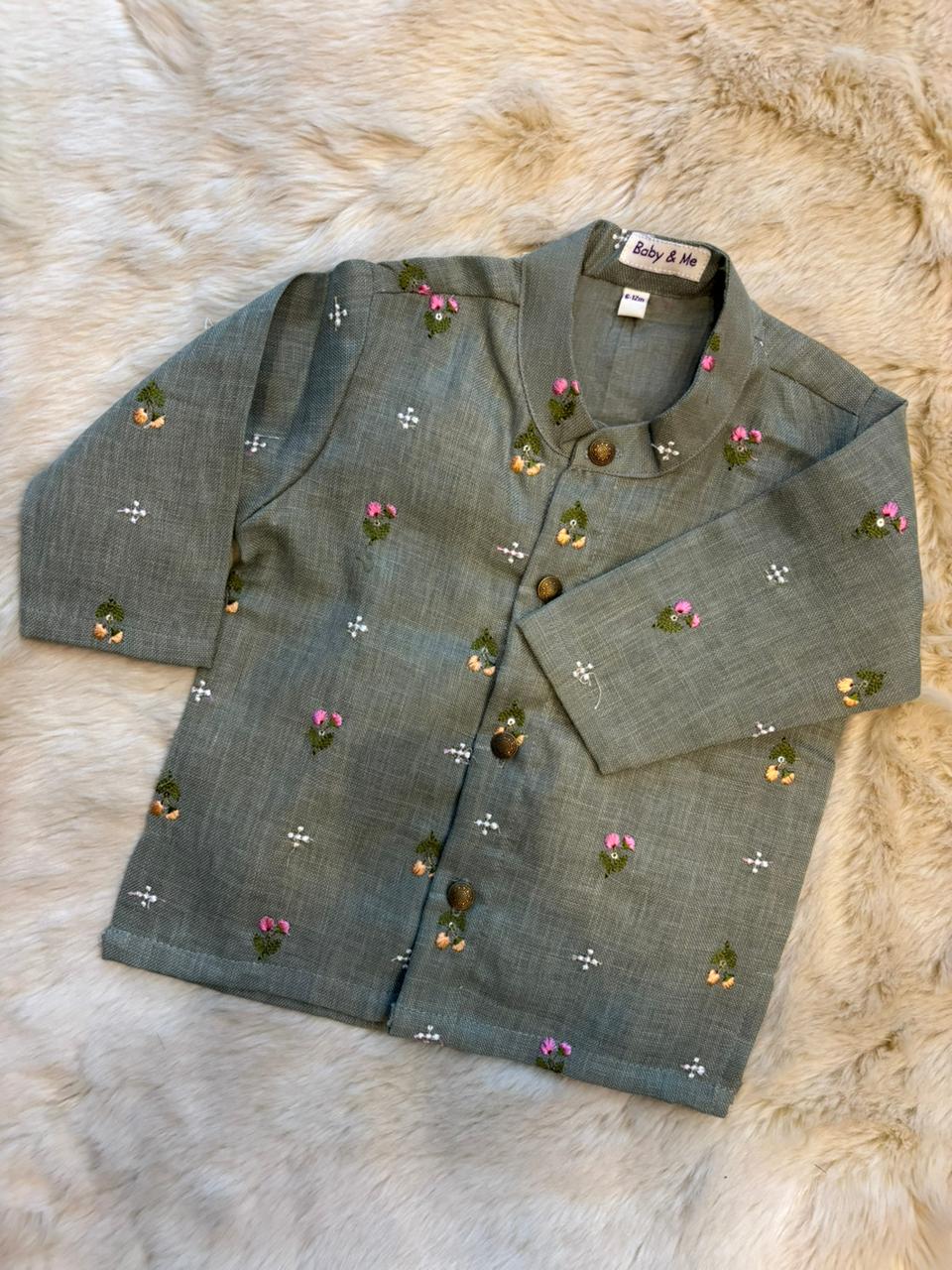 Grey Linen Kurta for baby boy ethnic top wear