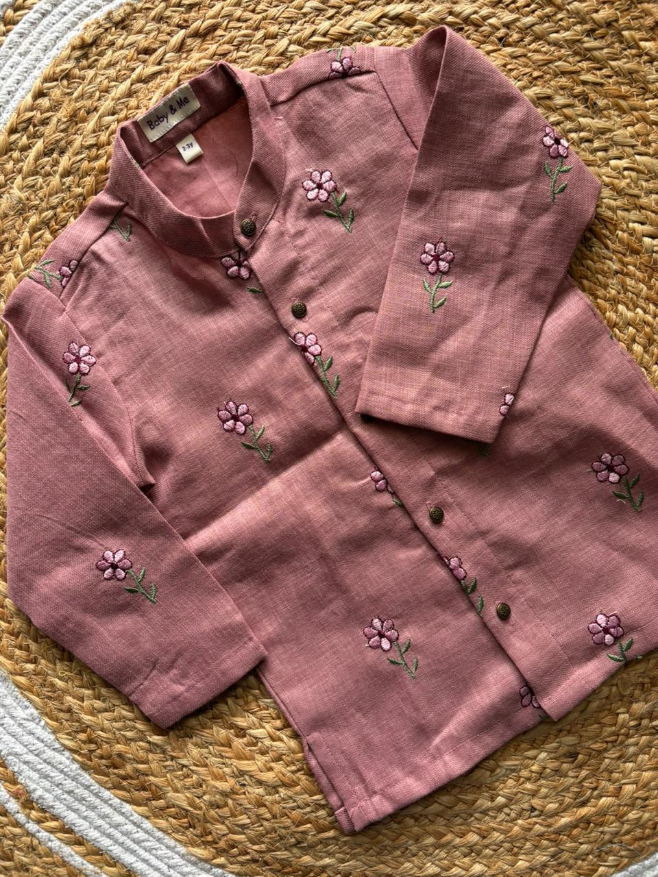 Pastel pink Linen Kurta for baby boy ethnic top wear