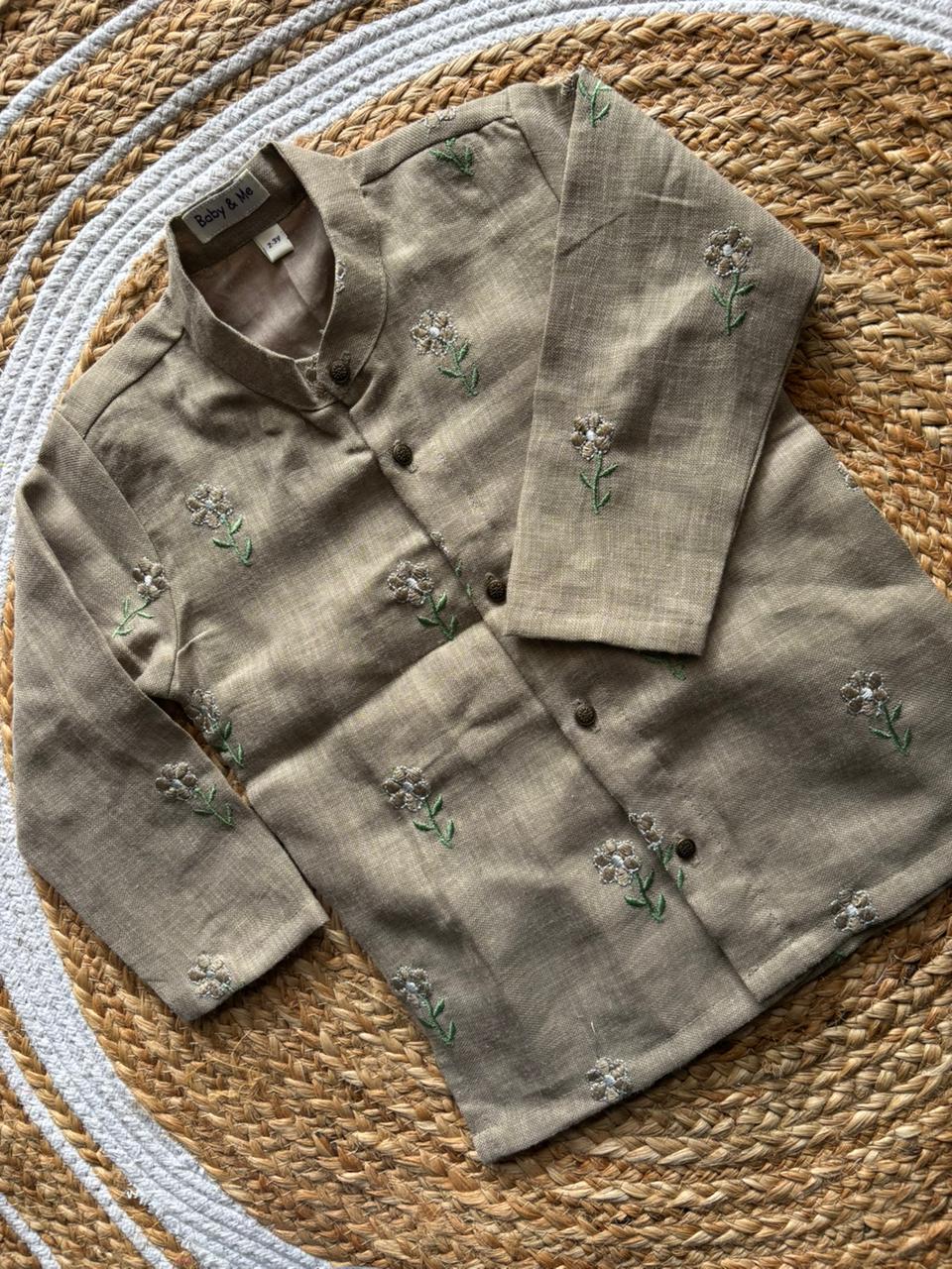 Grey Linen Kurta for baby boy ethnic top wear