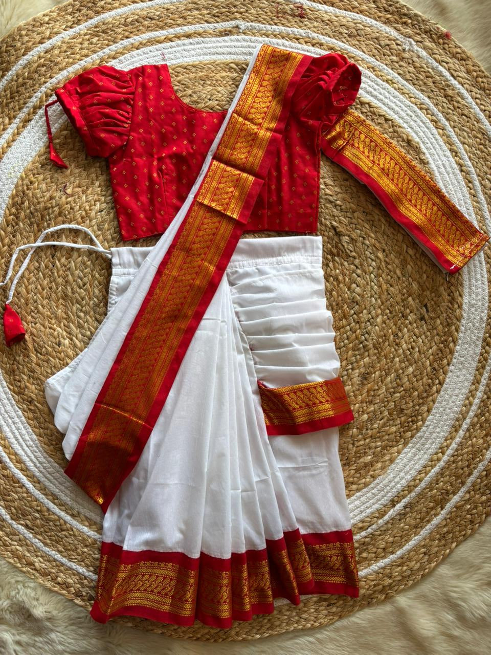 White And Red - Ready to wear saree for kids Ethnic wear for baby girl