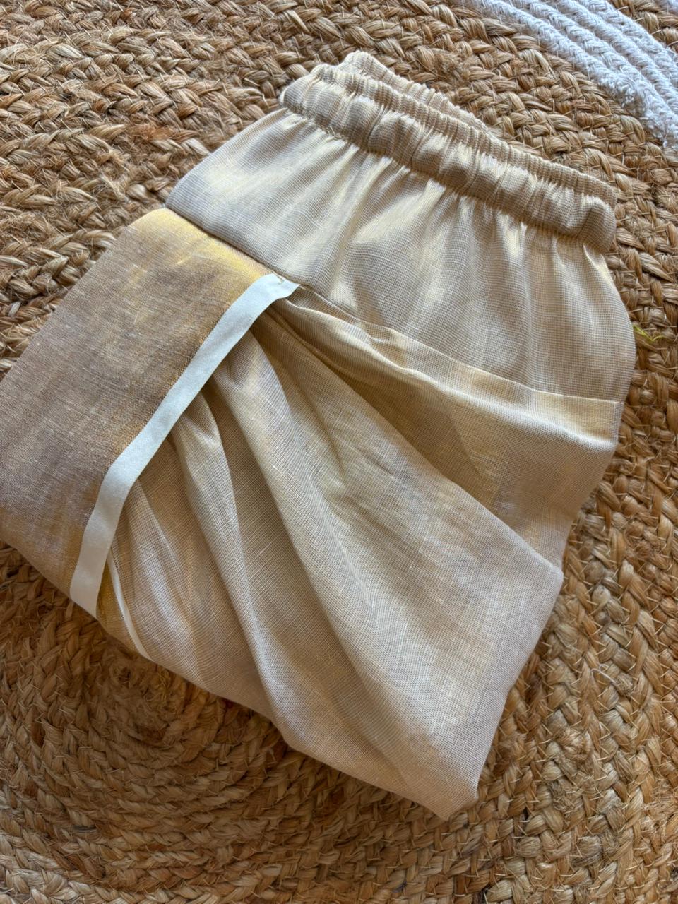 White with gold Kurta and Reshme Beige gold Dhoti for baby boy