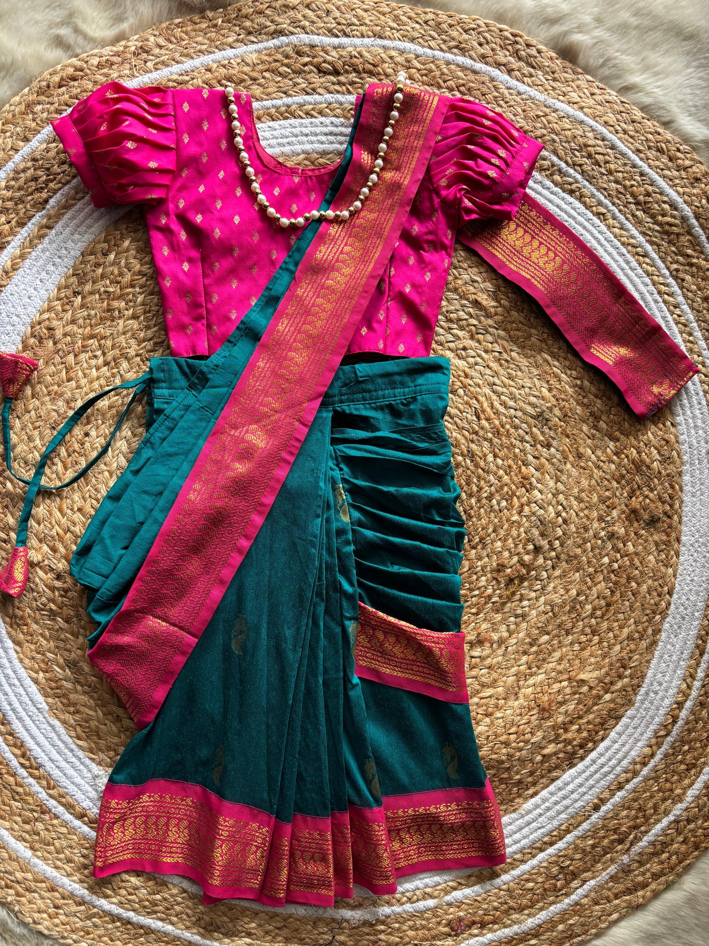 Peacock green and pink - Ready to wear saree for kids Ethnic wear for baby girl