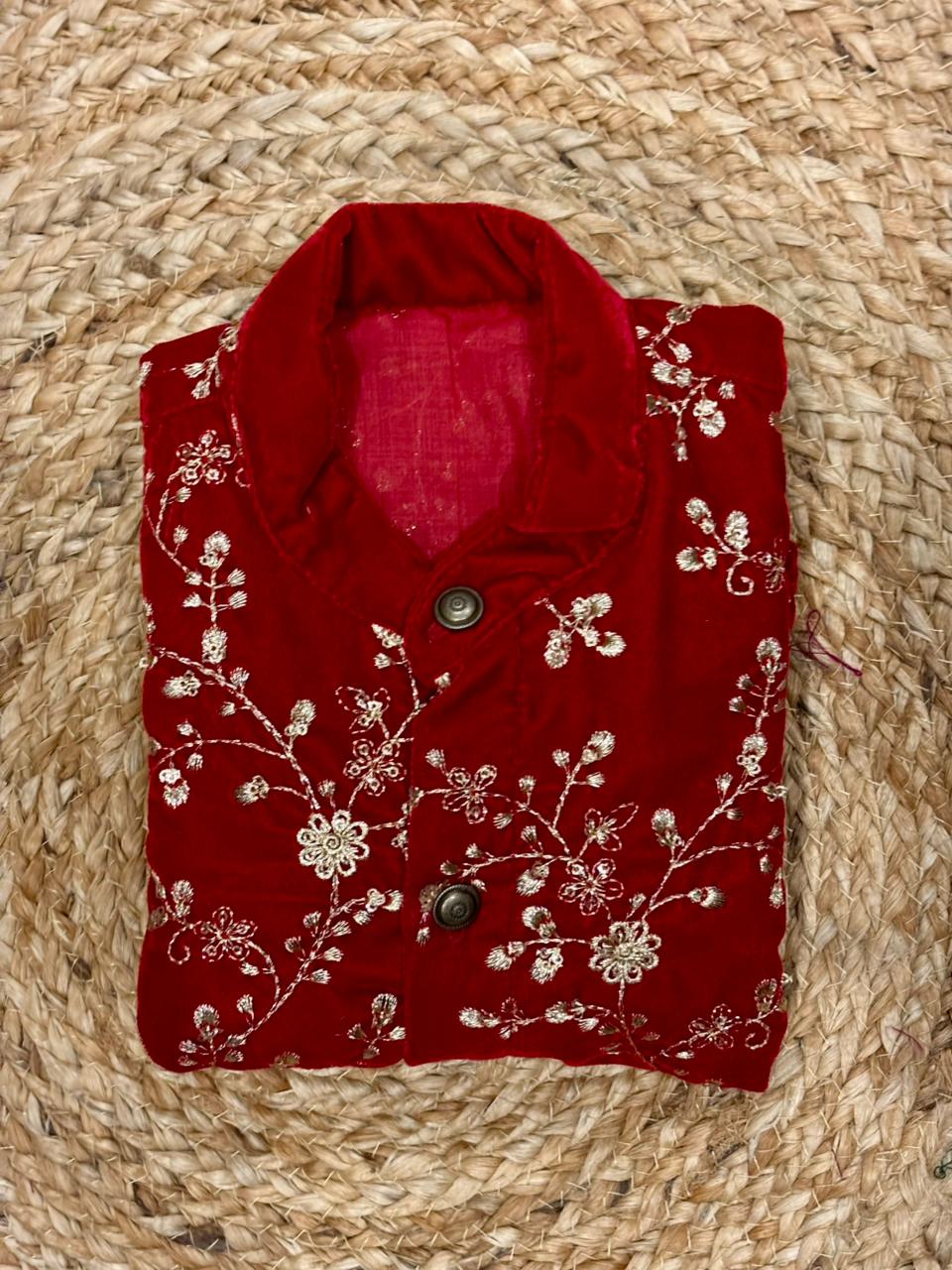 Red Velvet Kurta for baby boy ethnic top wear