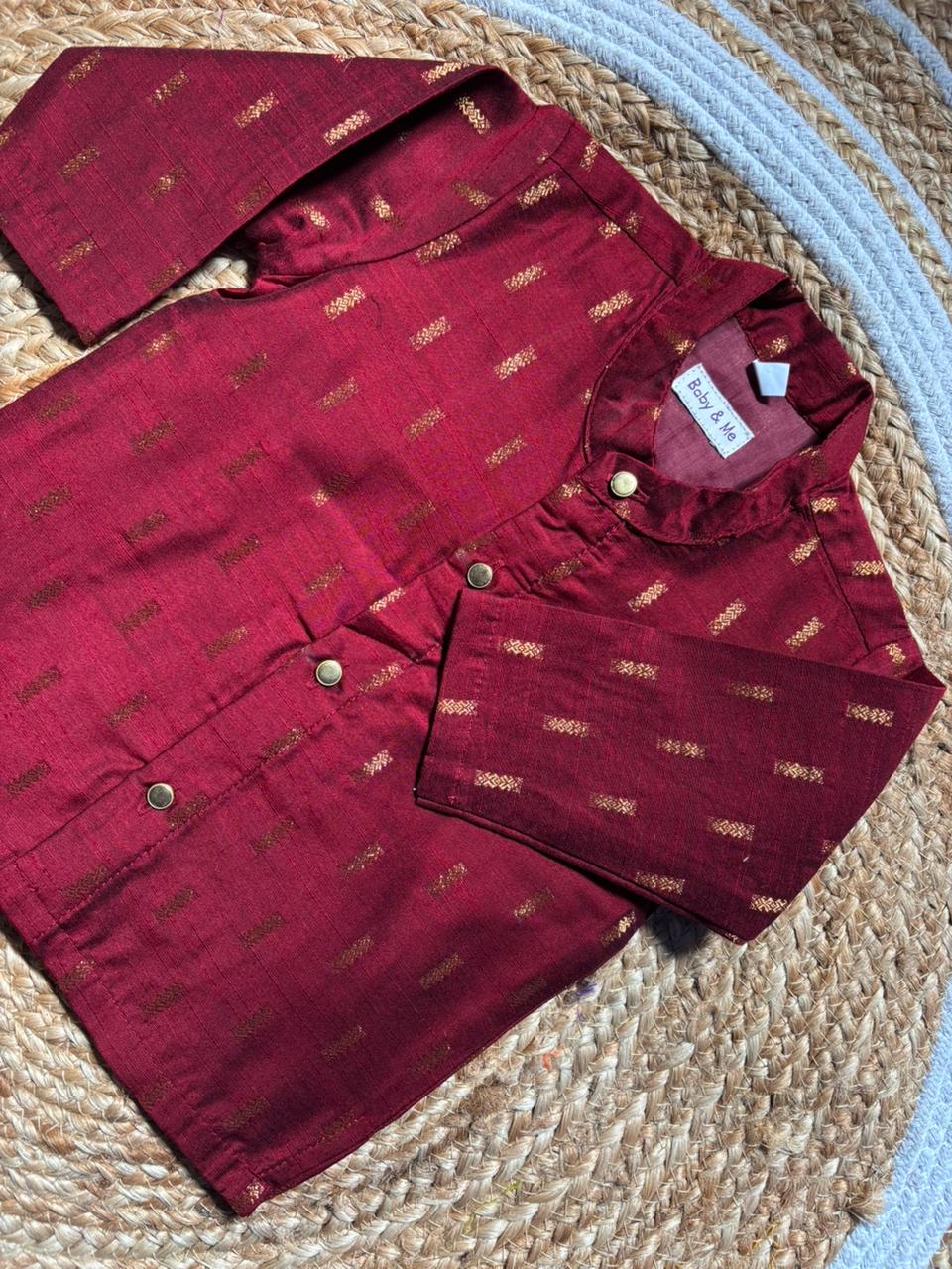 Maroon kurta and Gold Dhoti for Boys – Traditional Ethnic Wear for Baby Boy