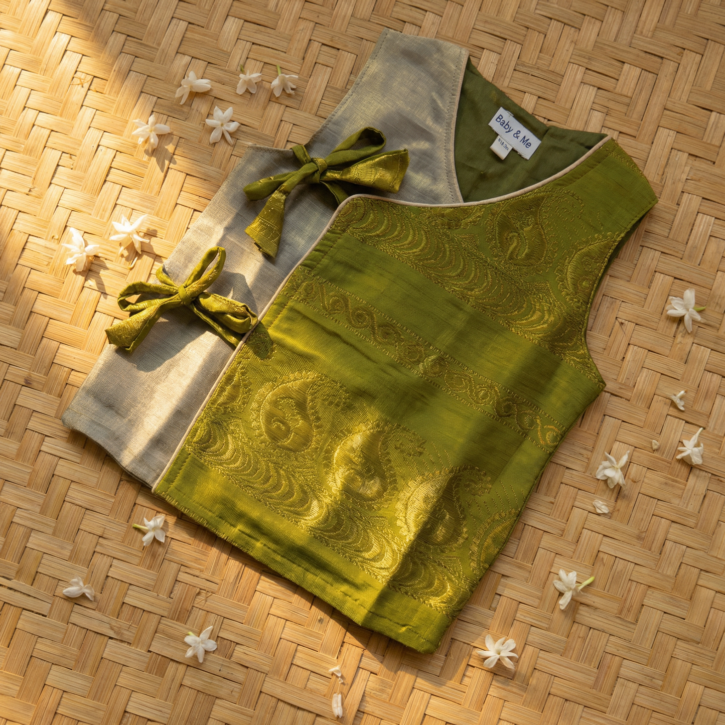 Green angrakha cotton silk kurta top baby boy ethnic wear