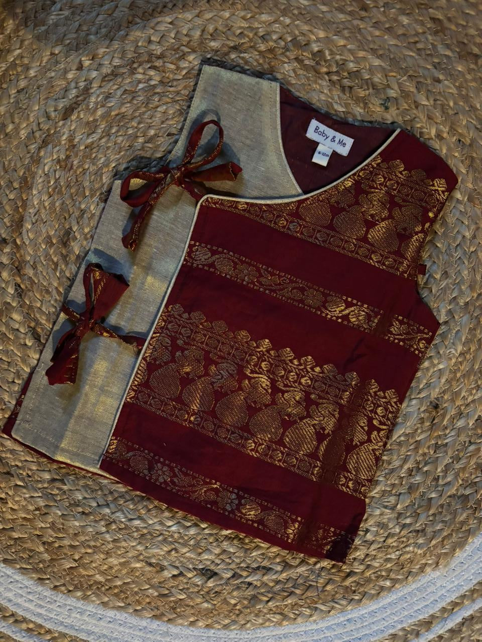 Maroon angrakha cotton silk kurta top baby boy ethnic wear
