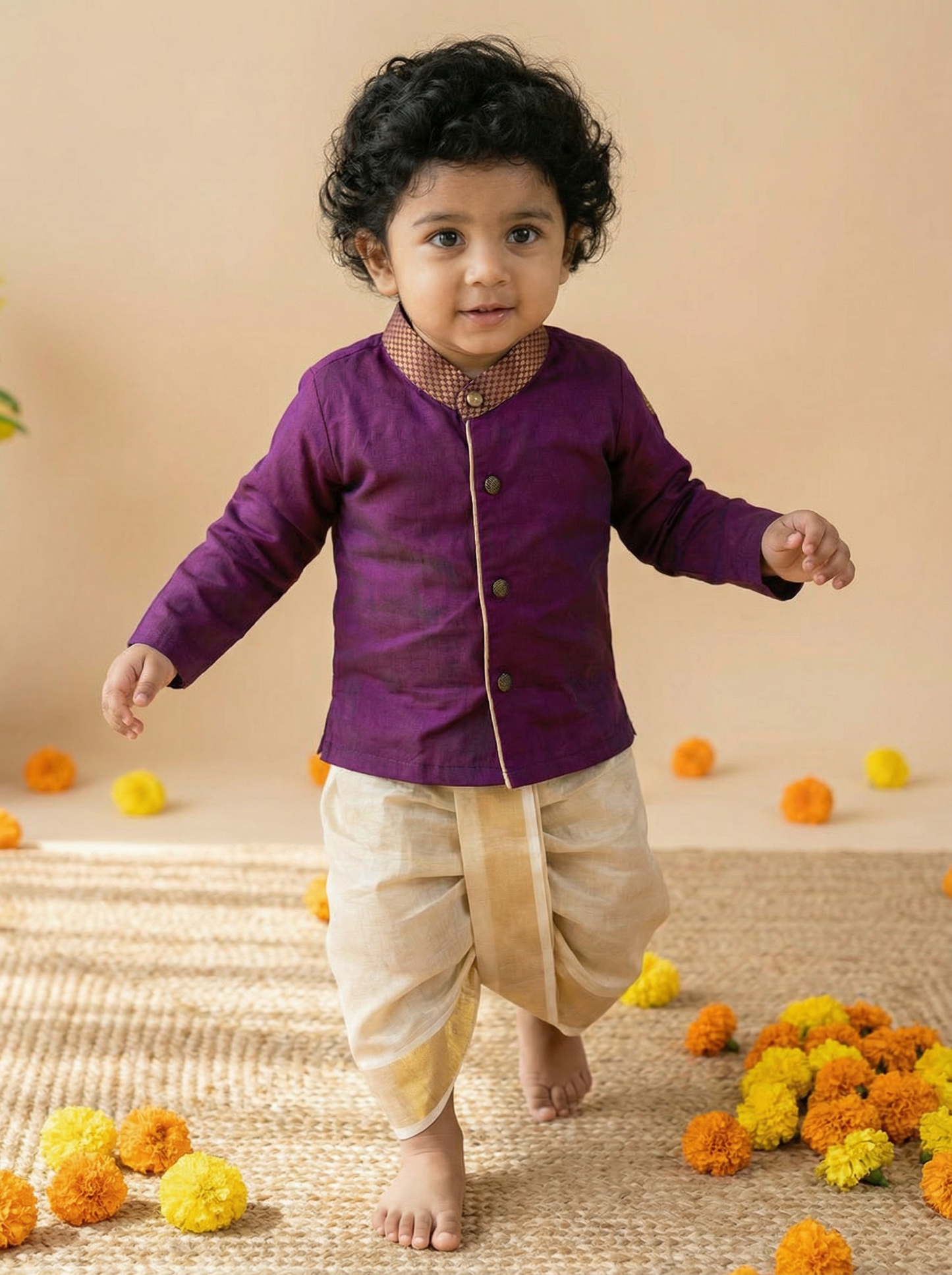 Wine and gold Kurta Dhoti ethnic wear for baby boy