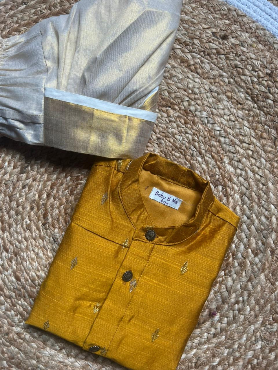 Golden yellow kurta and Gold Dhoti for Boys – Traditional Ethnic Wear for Baby Boy