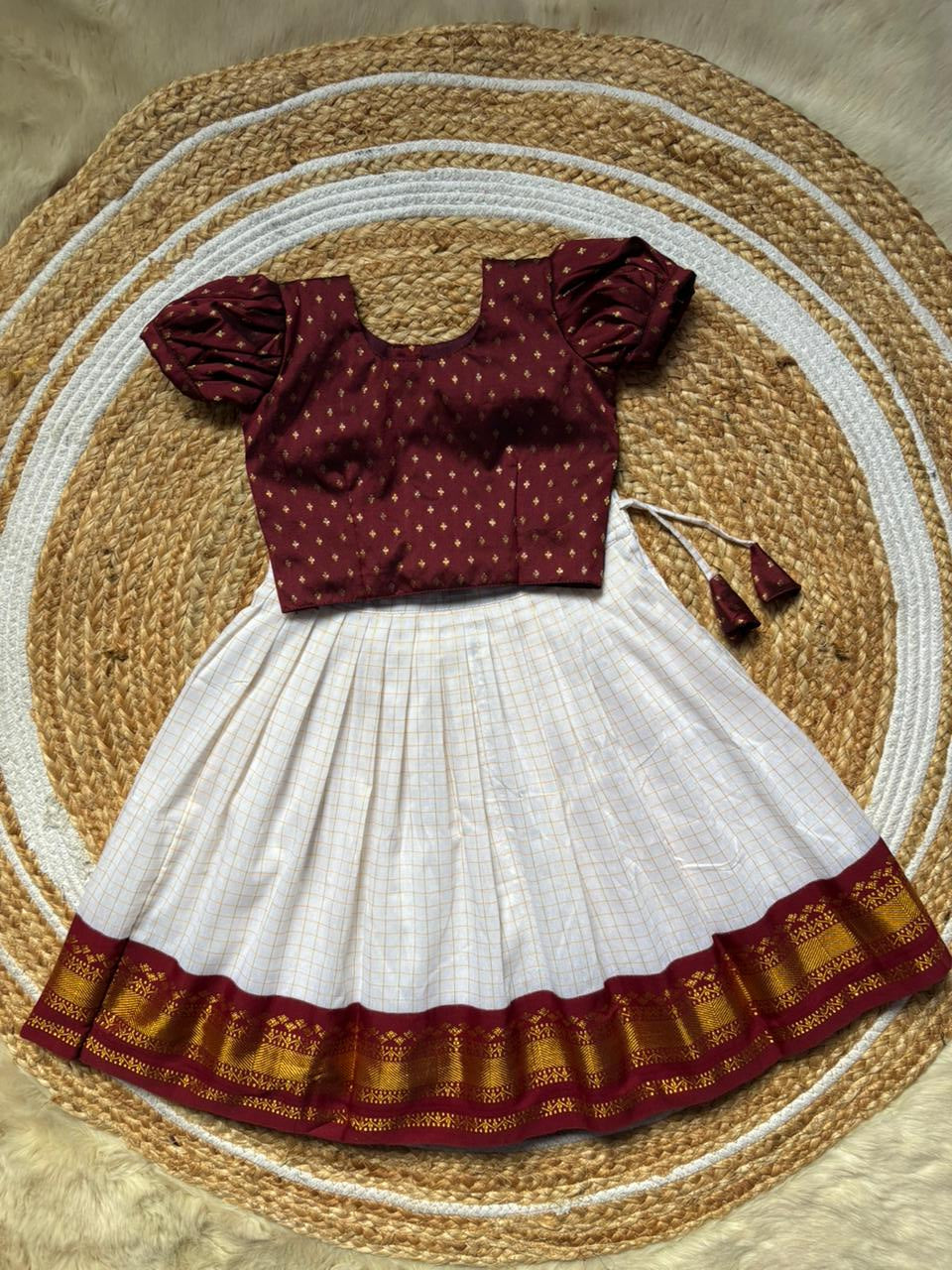 White checked and Maroon baby girl traditional langa blouse ethnic wear