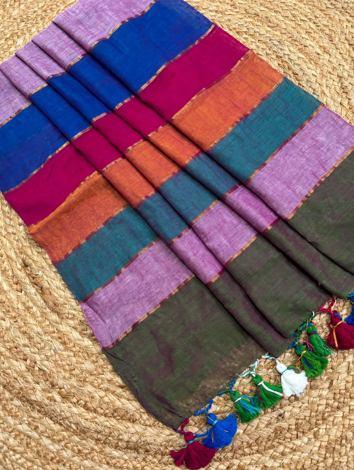 soft mul cotton with kanchi border light weight saree - Multi colour