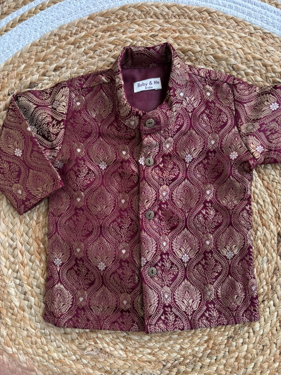 Wine Banarasi Traditional Kurta for baby boy ethnic top wear