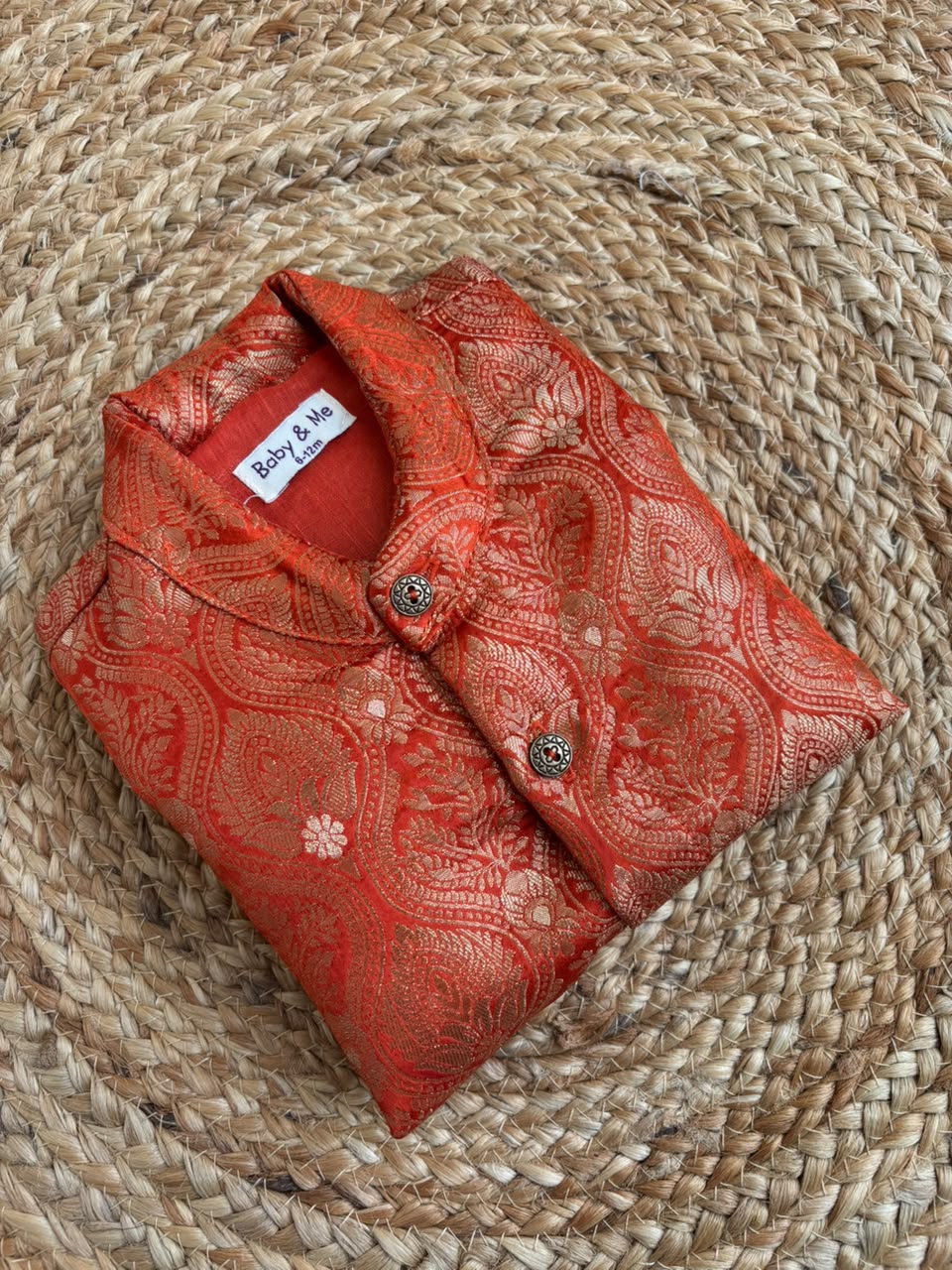 Orange Banarasi Traditional Kurta for baby boy ethnic top wear