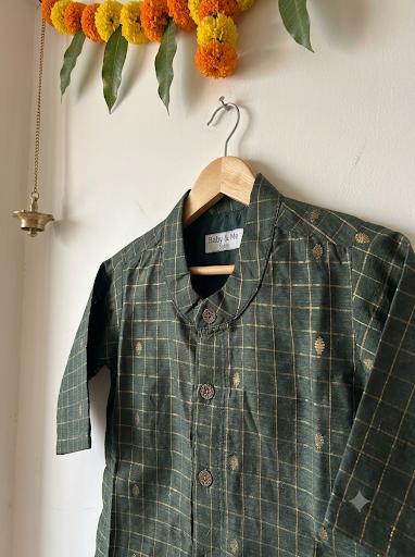 Bottle green checks Traditional Kurta for baby boy ethnic top wear