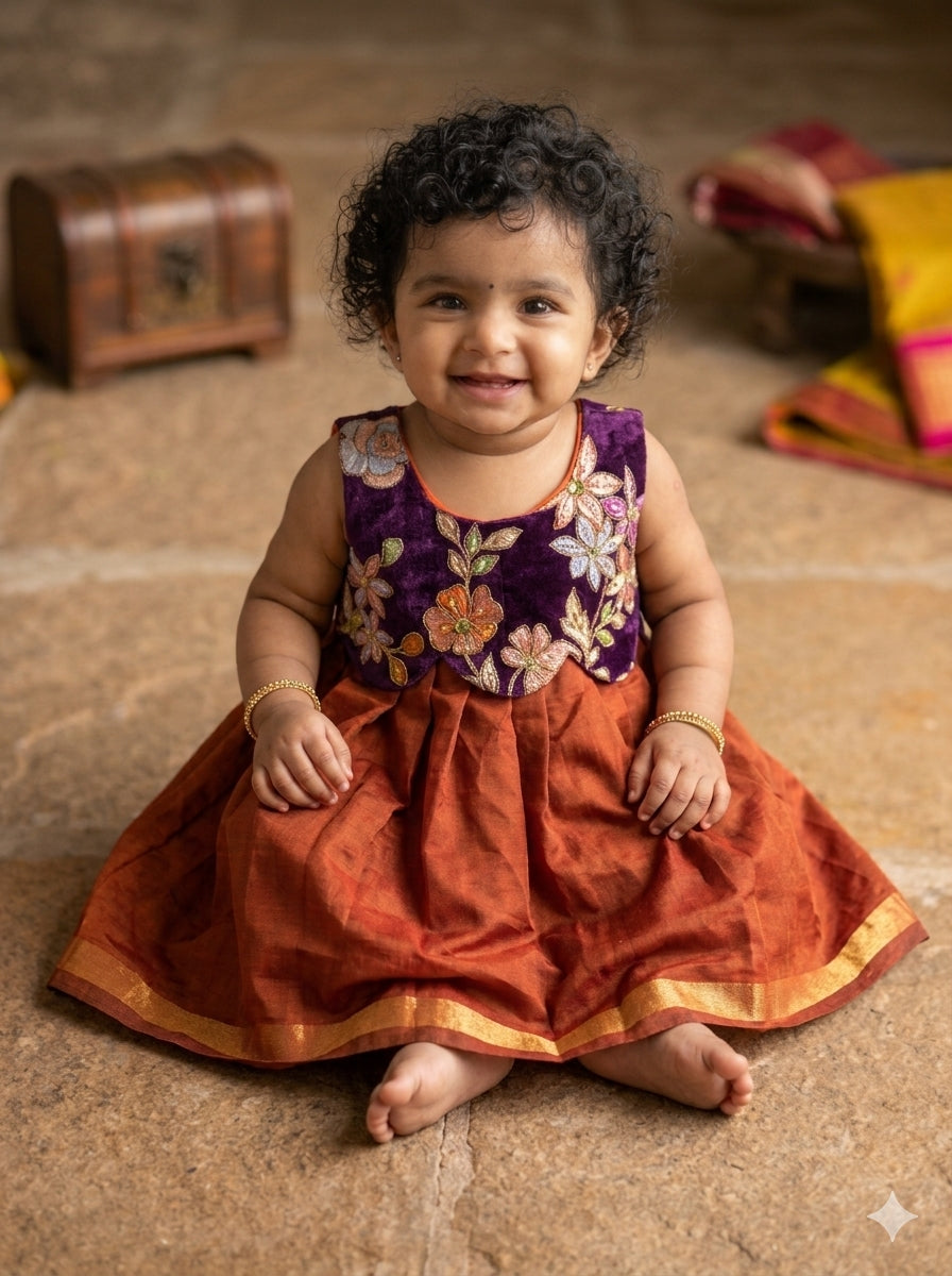 Marigold & Orchid Festive Silk Gown Ethnic Wear for Baby Girl – Birthday frock for Baby Girl
