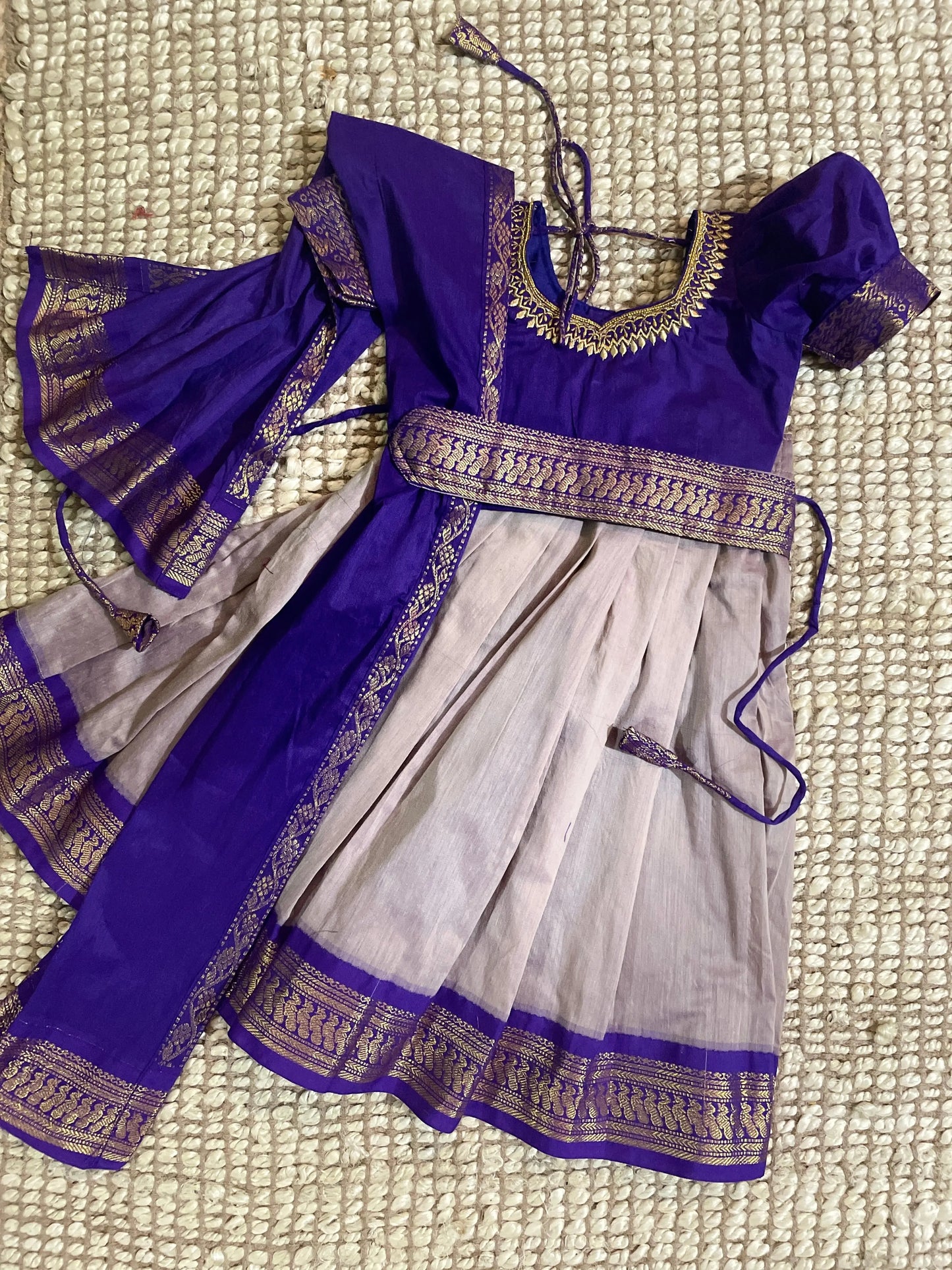 Purple with rare grey combination full lehenga set for baby girl ( Blouse, langa, belt, dupatta)